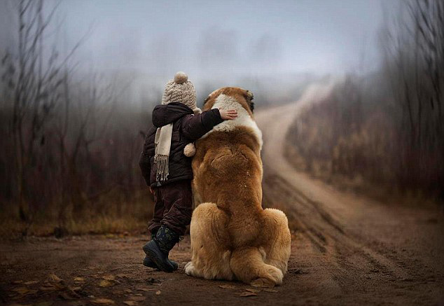 الصور الجماعية للصداقة بين الأطفال والكلاب