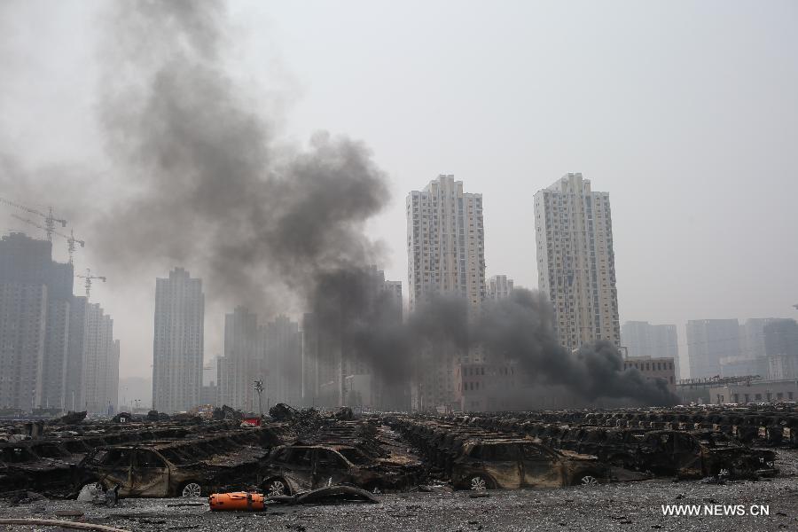 اندلاع النيران مرة أخرى في مخزن تيانجين