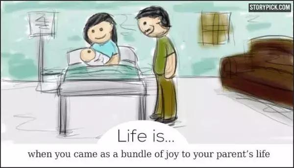 الحياة هي اقتحامك لحياة والديك وتحولك إلى بهجة حياتهما. 