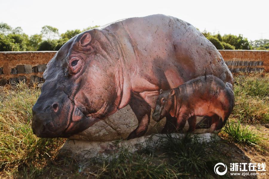 رسوم حيوانات ثلاثية الأبعاد على الأحجار تزين قرية صينية