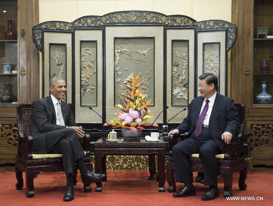 شى يجتمع مع أوباما ويناقش معه العلاقات بين الصين والولايات المتحدة