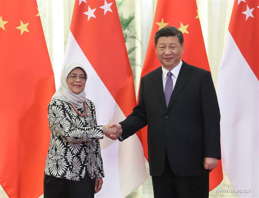 شي يلتقي رئيسة سنغافورة