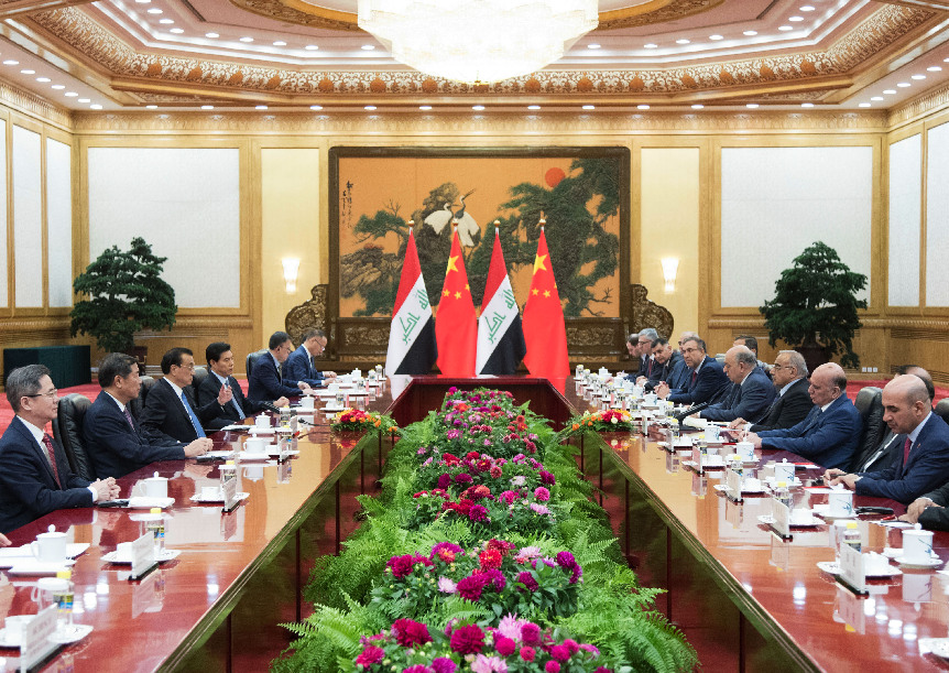 رئيس مجلس الدولة الصيني يجري مباحثات مع رئيس الوزراء العراقي الزائر عادل عبد المهدي في بكين