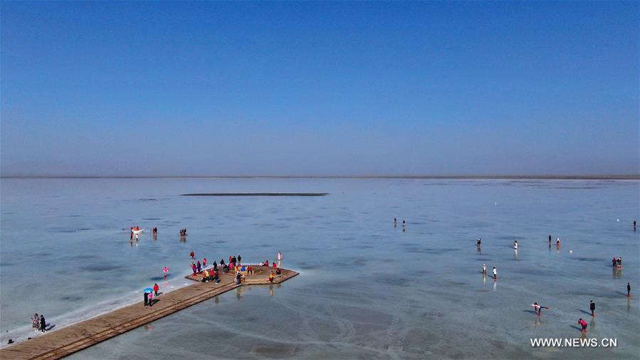 بحيرة تشاكا المالحة بشمال غربي الصين تجتذب عددا كبيرا من الزوار