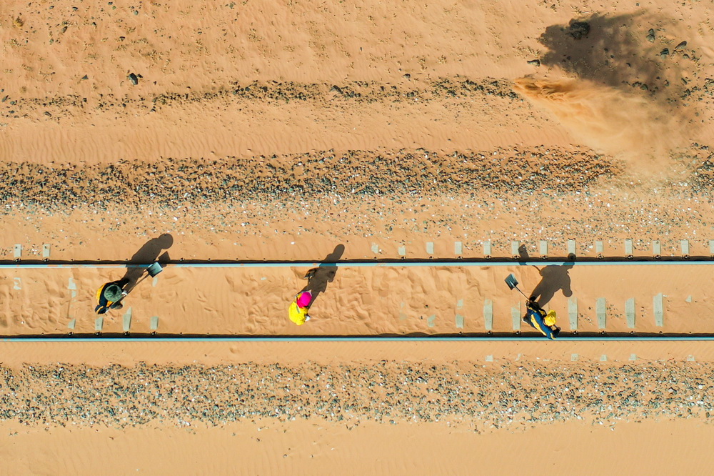 السيطرة على الرمال المتحركة على طول خط سكة حديد في منغوليا الداخلية