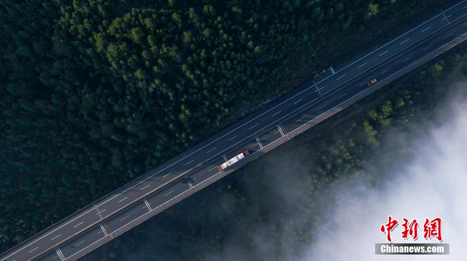 بادونغ، هوبى: طريق سريع يخترق الغابة وبحر الغيوم
