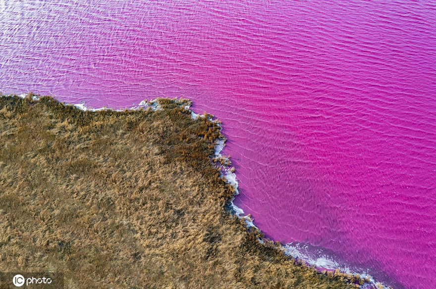 يونتشنغ، شانشي: بحيرة الملح باللون الأحمر كما لو كانت لوحة مرسومة بفرشاة ملونة 