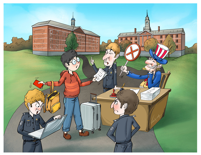 كاريكاتير: الطلاب الصينيون في أمريكا لا يسلمون أيضا من تحقيقات 