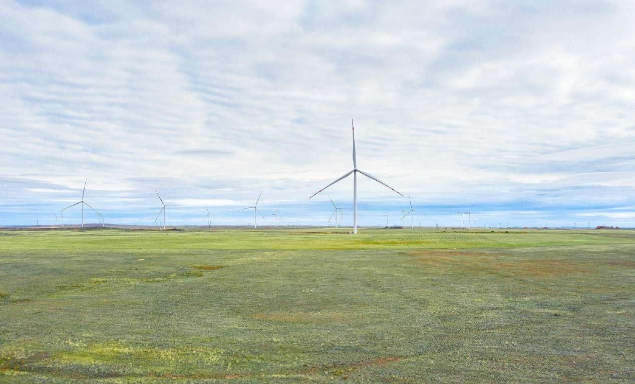 مشروع طاقة الرياح بأكمولا أوبلاست، كازاخستان، واحد من مشاريع التعاون في مجال الطاقة النظيفة بين الصين وكازاخستان. تصوير لي تشيانغ، مراسل صحيفة الشعب اليومية