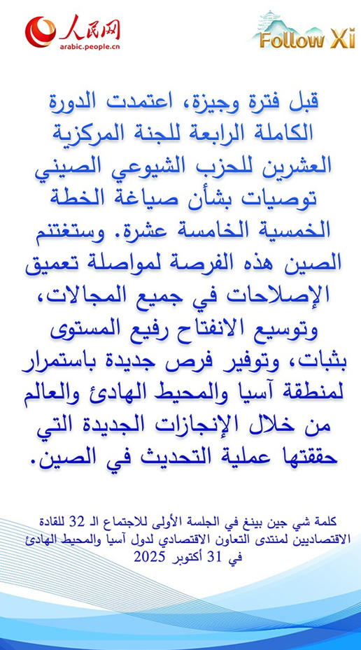عبارات رئيسية من كلمة الرئيس شي جين بينغ في الجلسة الأولى للاجتماع الـ32 للقادة الاقتصاديين لمنتدى الأبيك